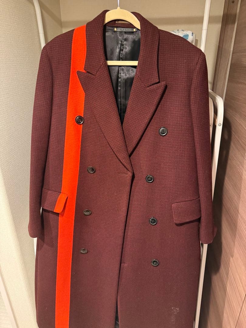 ポールスミスバーガンディ ダブルブレストコート オレンジストライプ