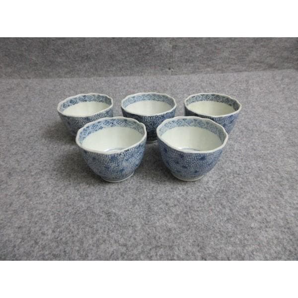 古伊万里染付微塵唐草向付5個 [B28202]