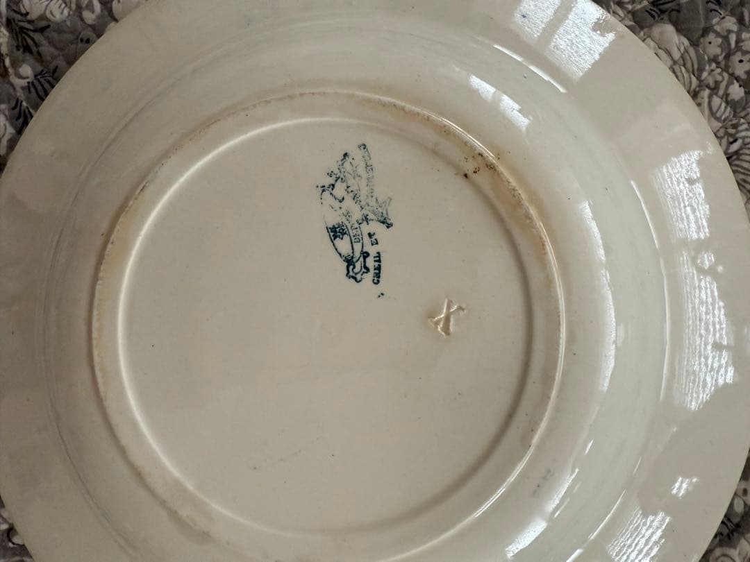 フランスアンティーク陶器クレイユエモントローlinotte深皿スープ皿