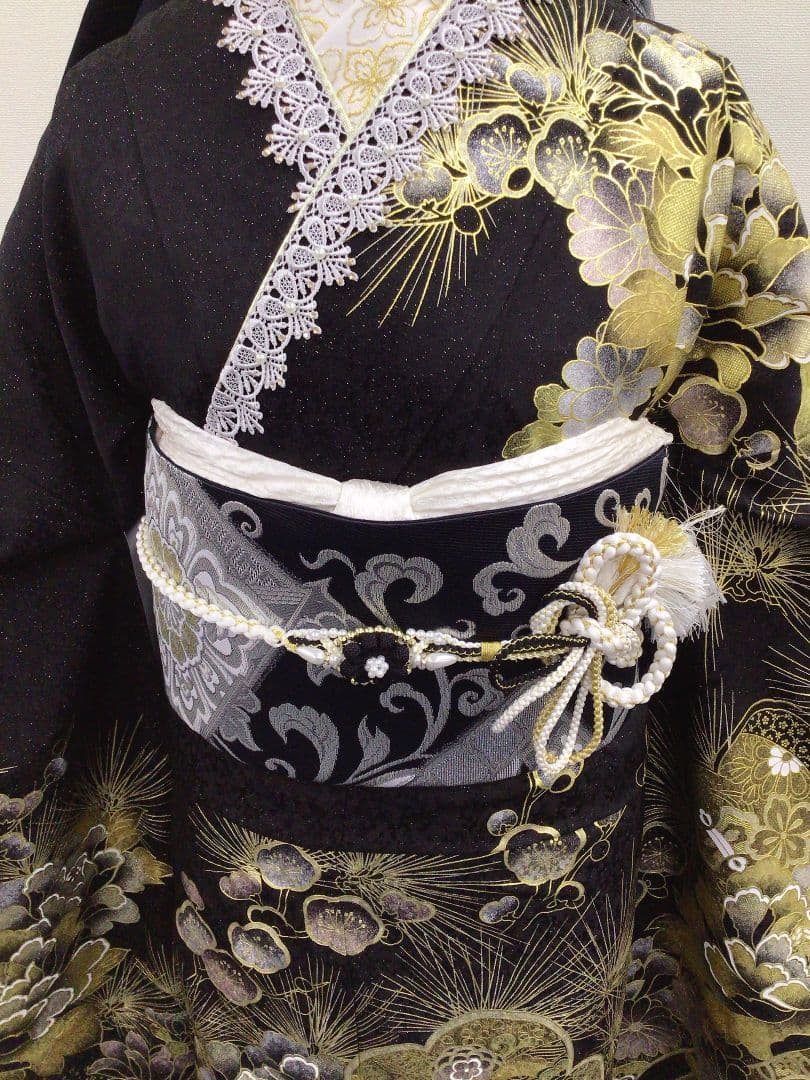 【157~170センチぐらいの方が適応サイズ】振袖以外のフルセット　黒×金