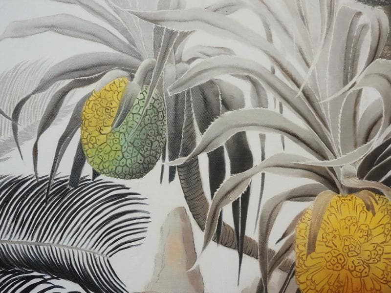 静物画　油絵　田中一村　アダンの木　F6　額付き　手描き　肉筆