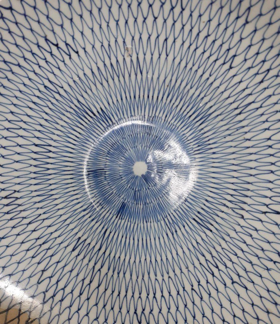 【大名品】江戸時代中期～後期　古伊万里　染付　網手文様　径40.6cm　大皿