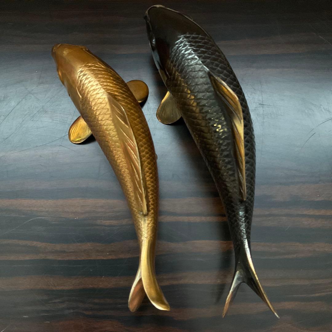 双鯉 双鯉 夫婦鯉 縁起物 金属製鯉の彫刻セット 置物 美術品 金属製鯉の装飾品