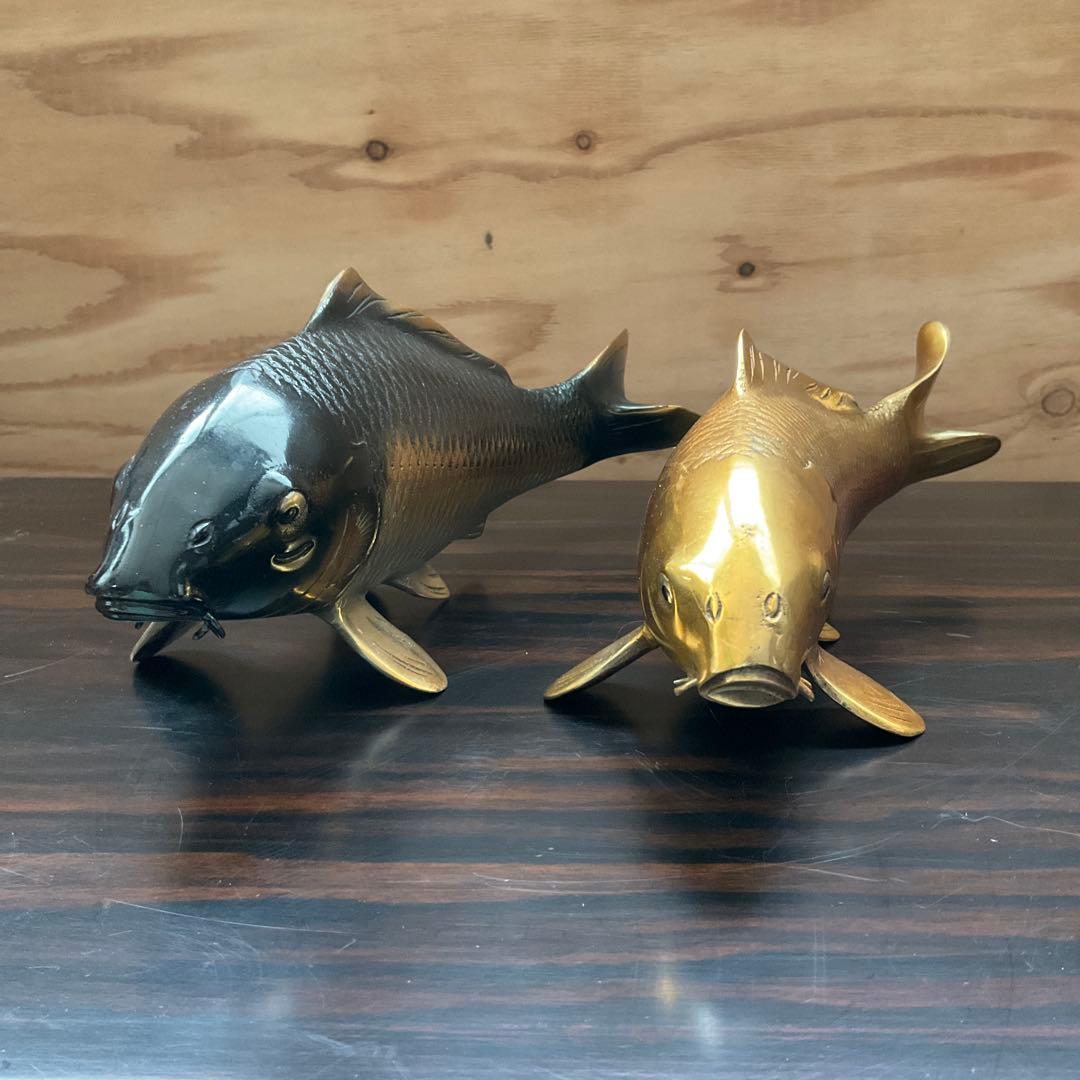 双鯉 双鯉 夫婦鯉 縁起物 金属製鯉の彫刻セット 置物 美術品 金属製鯉の装飾品