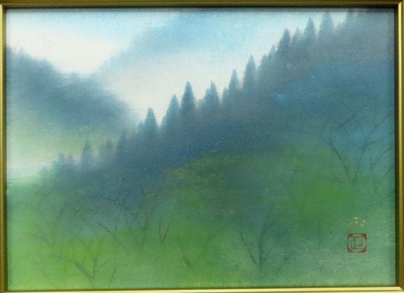日本画　河本正　『山霧』　共シール　サムホール相当【師：川端龍子】