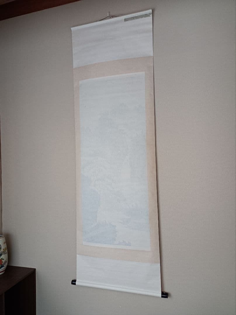 美品 軸 松蔭 絵 臨済宗 龍脈 滝 山水 中国 風水 美術 骨董 インテリア