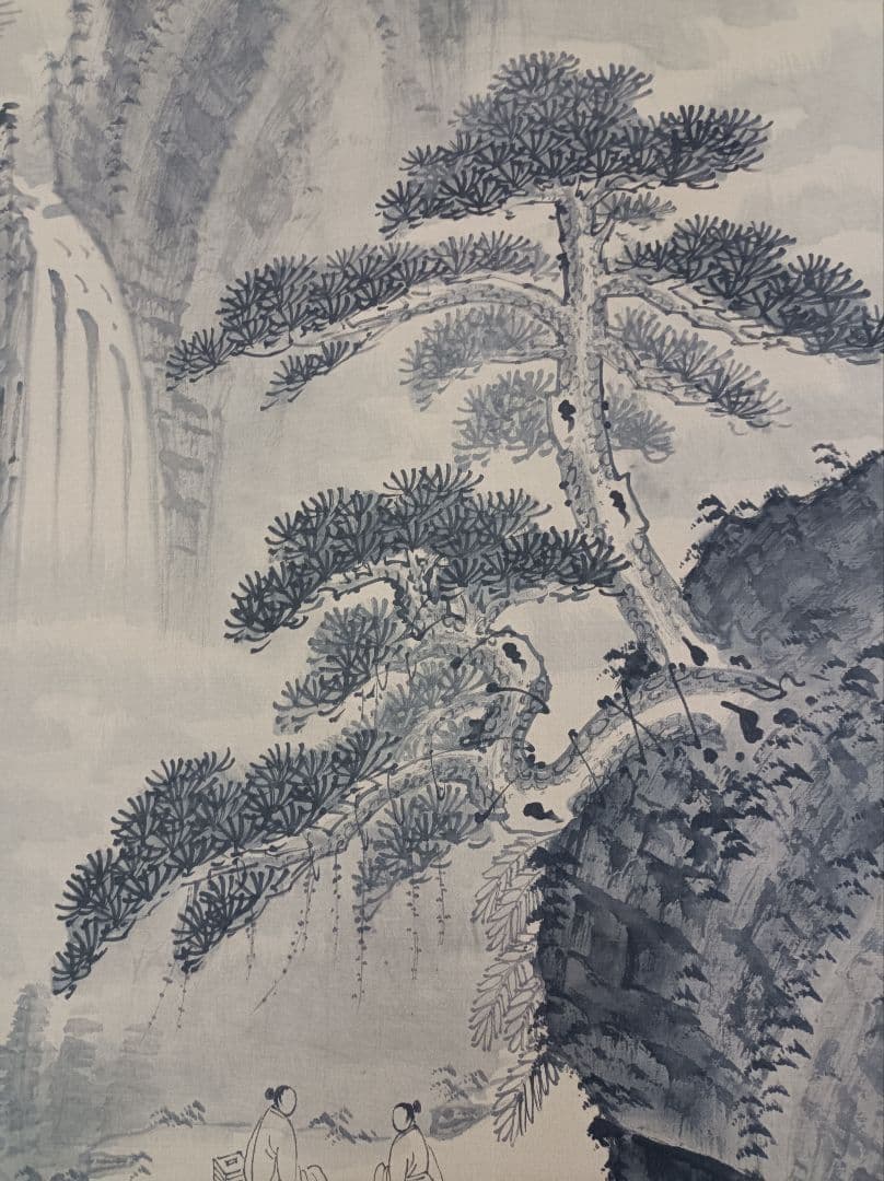 美品 軸 松蔭 絵 臨済宗 龍脈 滝 山水 中国 風水 美術 骨董 インテリア