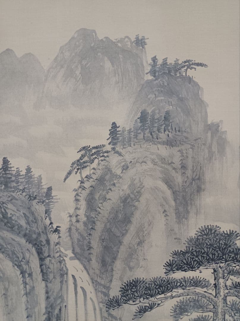 美品 軸 松蔭 絵 臨済宗 龍脈 滝 山水 中国 風水 美術 骨董 インテリア