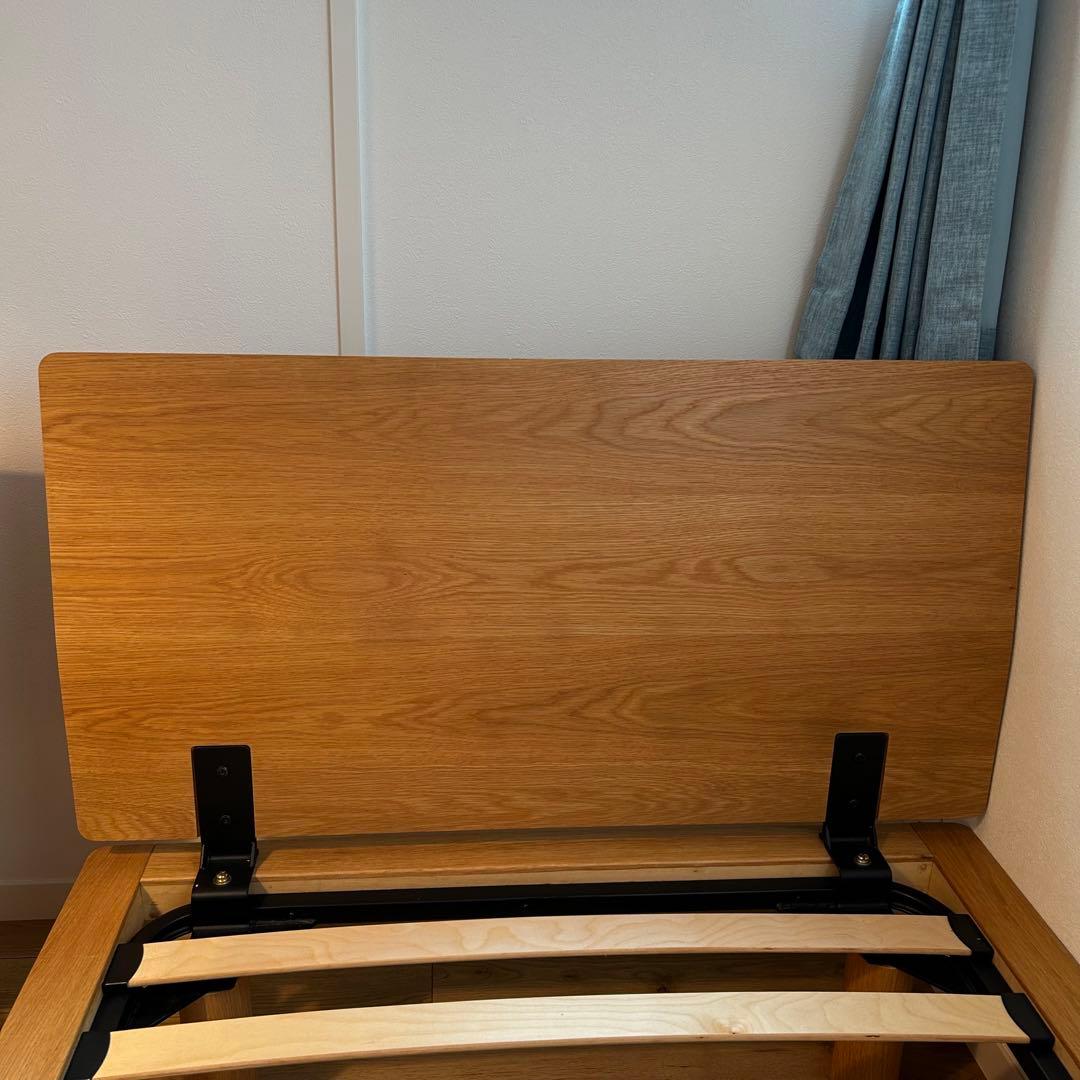 無印良品　木製ベッドフレーム シングル　オーク　脚付　ヘッドボード付　(右)