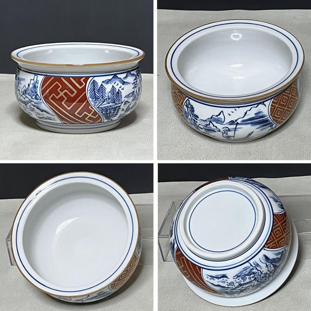 西尾瑞豊 染付 金襴手 皆具 共箱 水指 建水 杓立 蓋置 茶道具【k3580】