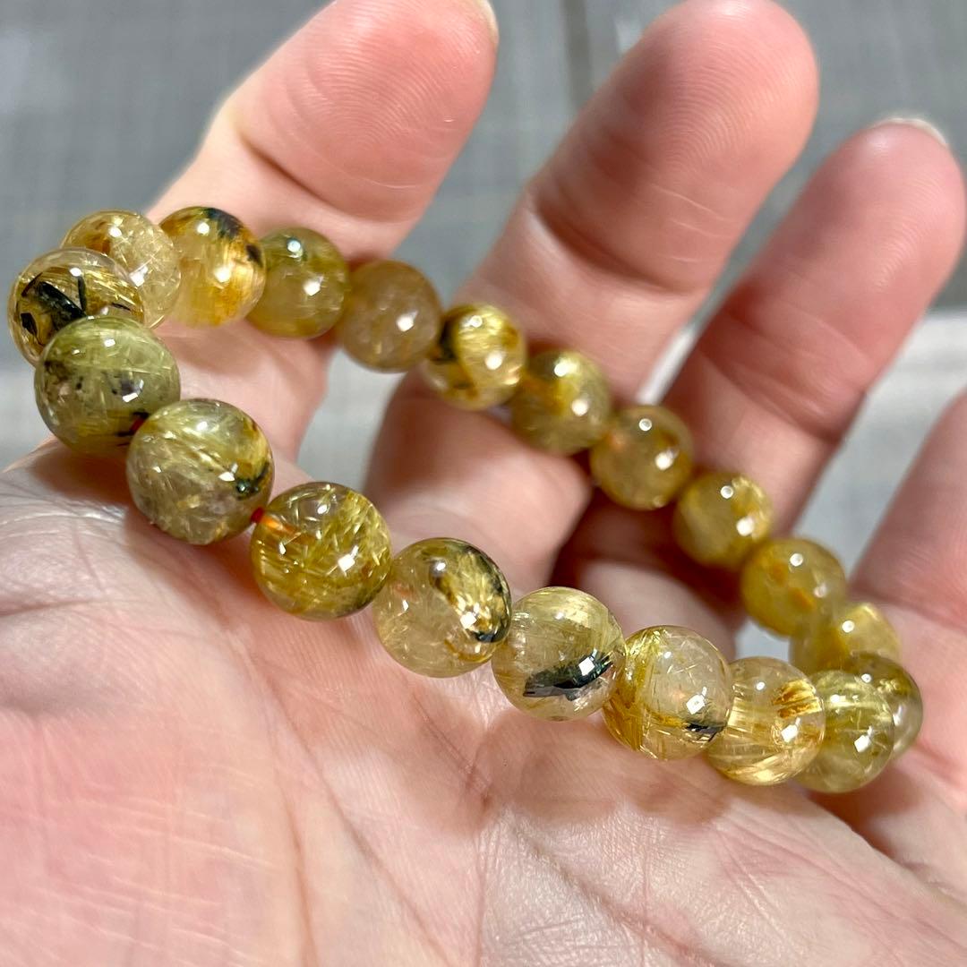 金運強　太陽放射ルチルブレスレット　ヘマタイト　ルチルクォーツ　2-1