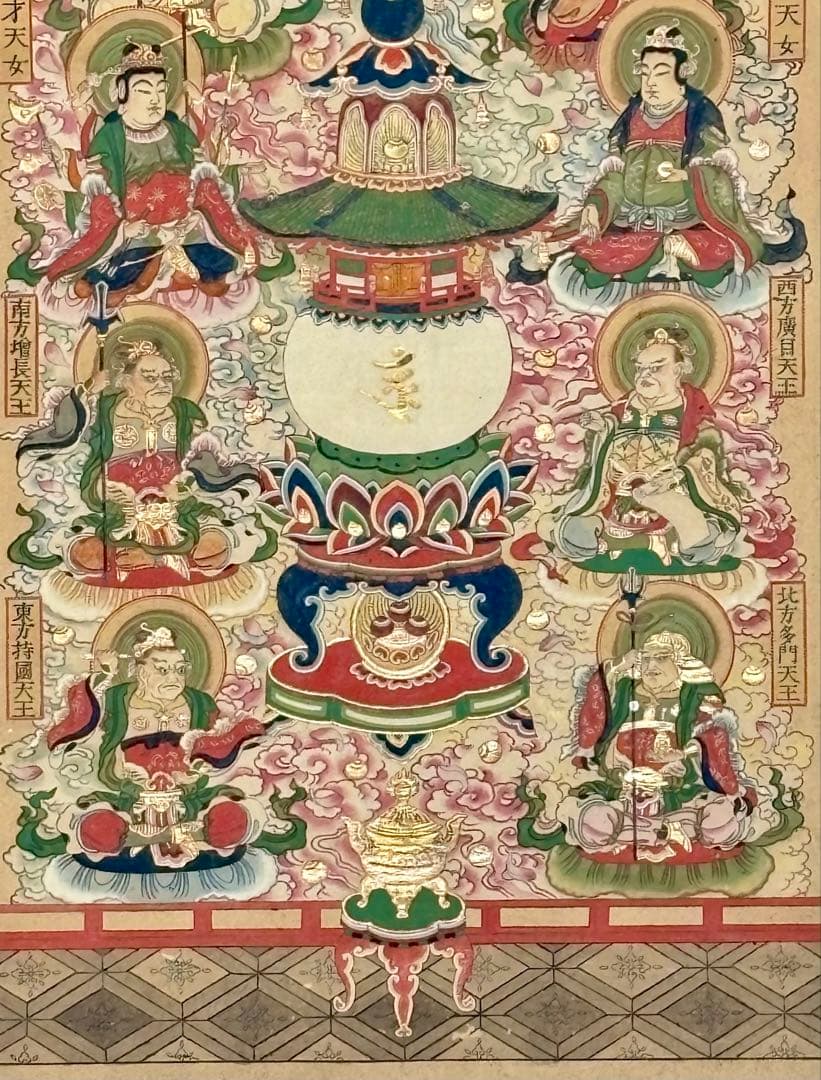 「金光明最勝王経曼荼羅」極彩色木版画 1幅|掛軸 掛け軸 仏教美術 仏画江戸時代
