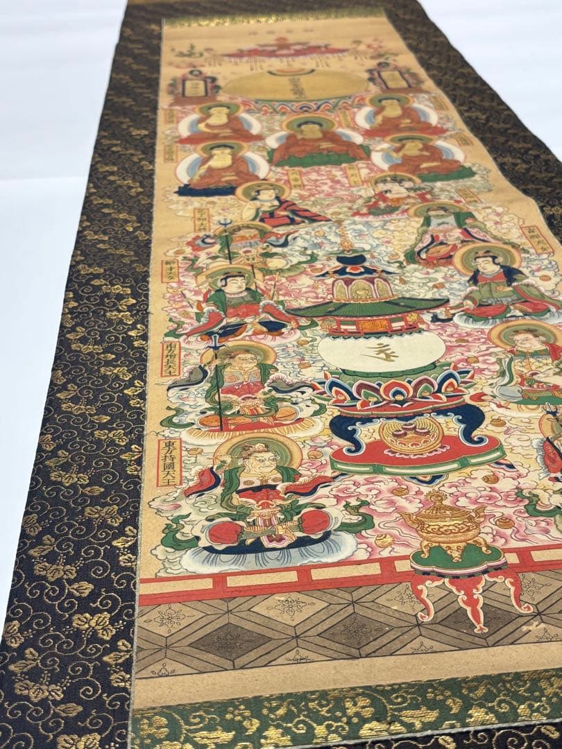 「金光明最勝王経曼荼羅」極彩色木版画 1幅|掛軸 掛け軸 仏教美術 仏画江戸時代