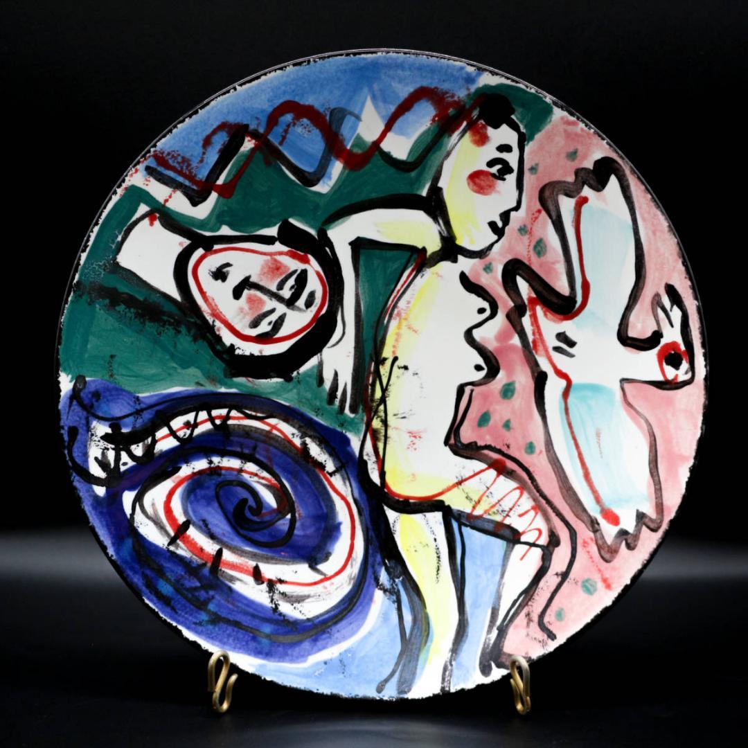 Anna Van Borselen 手描き プレート 飾皿 陶器 サイン在り