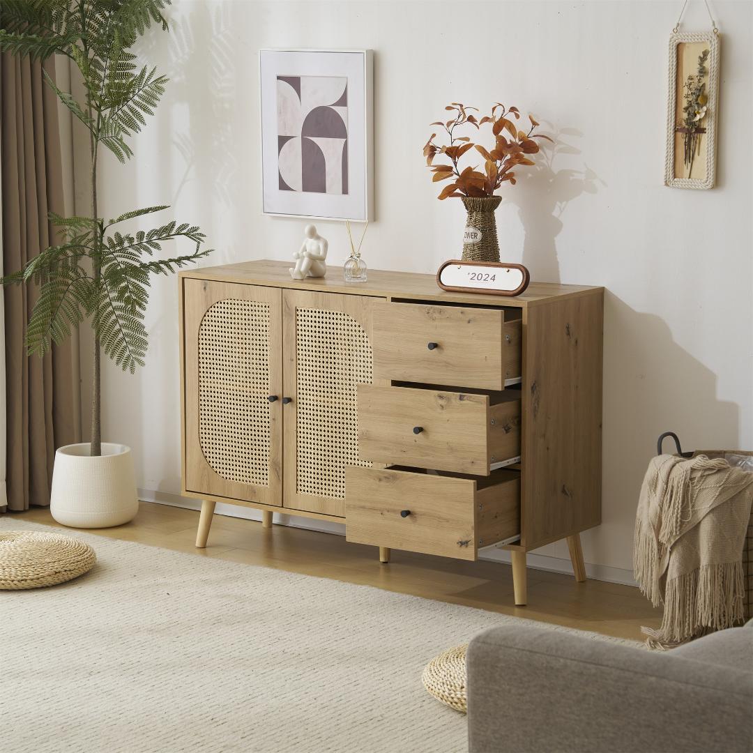 キャビネット サイドボード チェスト ラタン調 ラタン風 引き出し付き 大容量