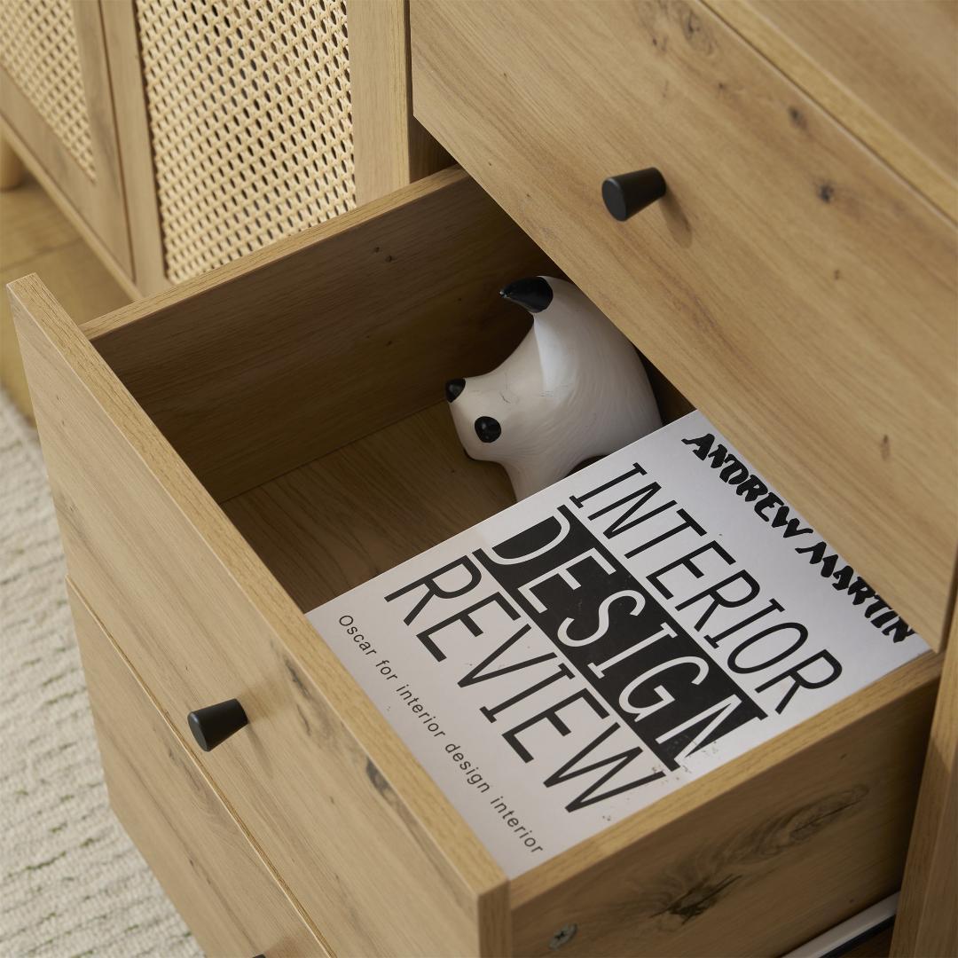 キャビネット サイドボード チェスト ラタン調 ラタン風 引き出し付き 大容量