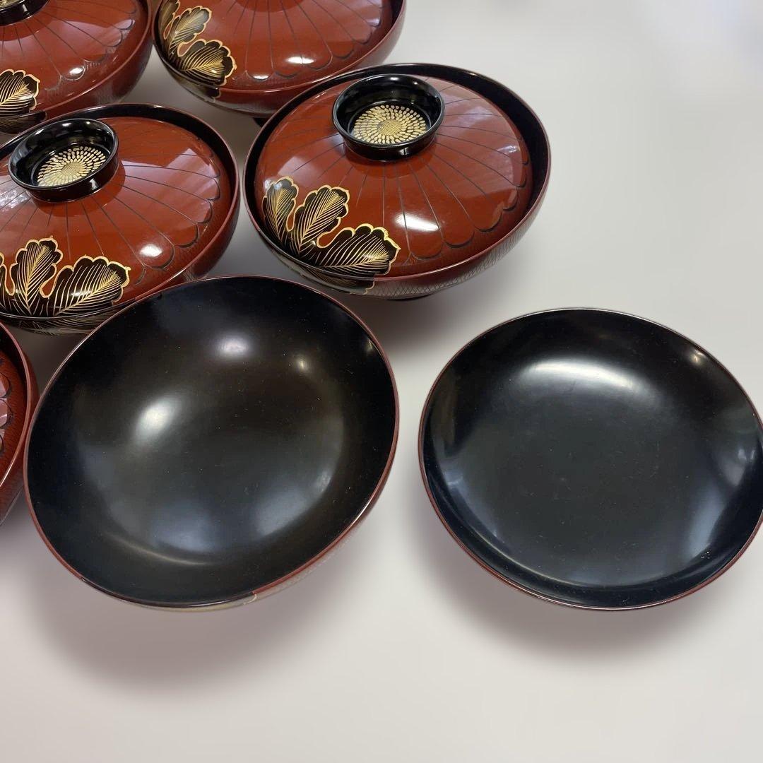 輪島塗 蓋付き吸物椀 10客　共箱　昭和レトロ　アンティーク　金彩（管理2）