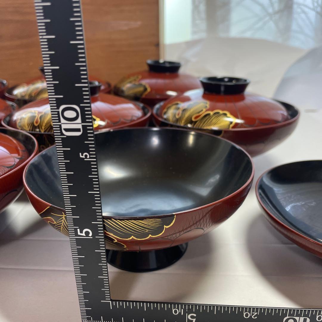 輪島塗 蓋付き吸物椀 10客　共箱　昭和レトロ　アンティーク　金彩（管理2）