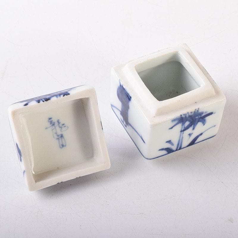 茶道具　京焼　平安　橋本龍岳造　染付　有馬筆　香合　共箱　V　7318