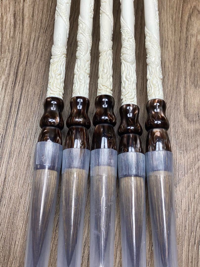 天然マンモス牙美しい手作り彫刻　彫龍　毛筆