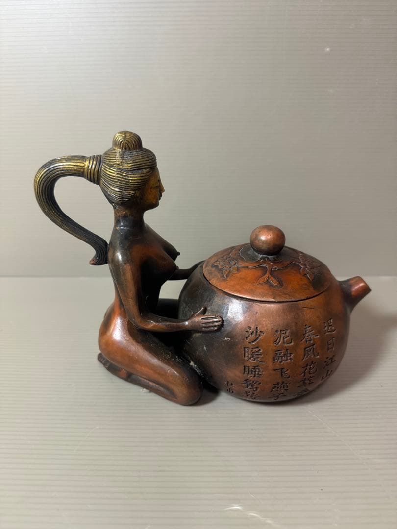 2856 中国骨董　大清乾隆銘　純銅製　聖女　急須　時代物