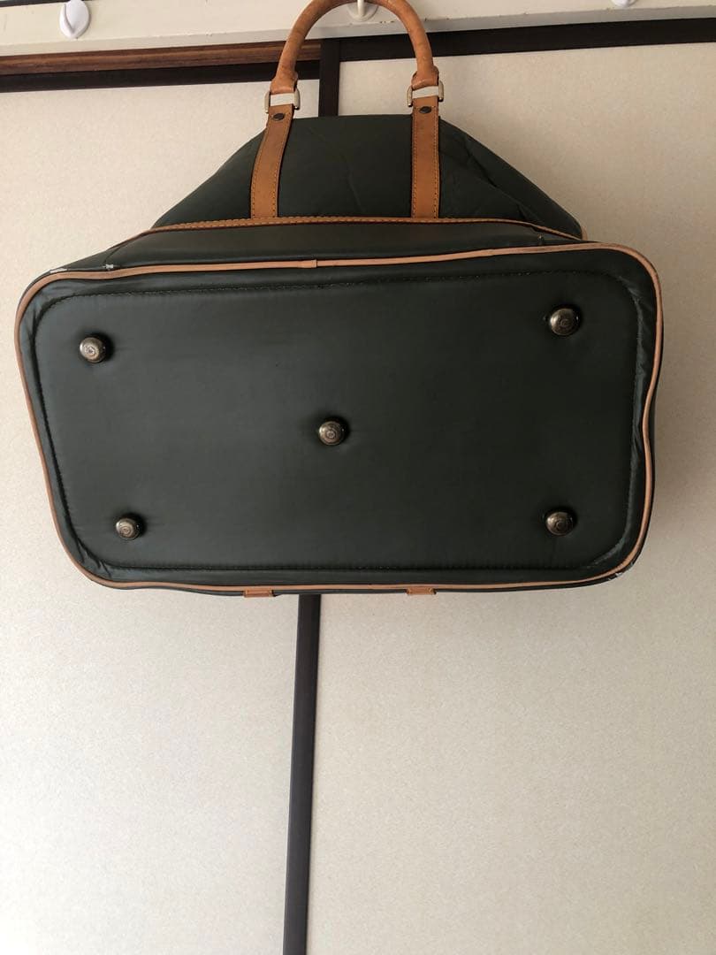 ボストンバッグ グリーン レザーアクセント