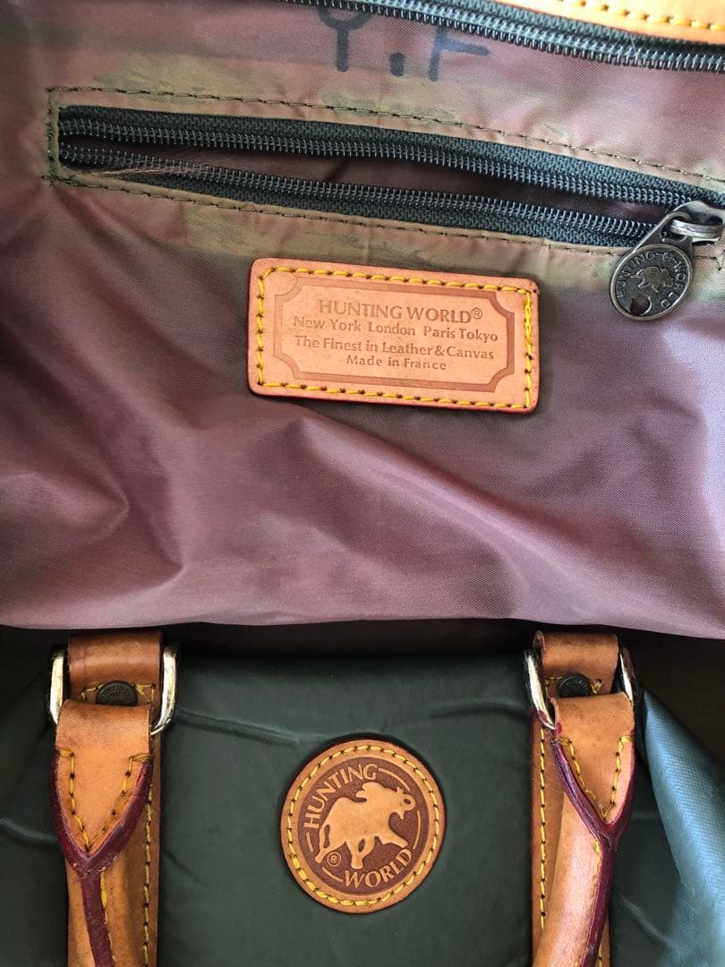 ボストンバッグ グリーン レザーアクセント