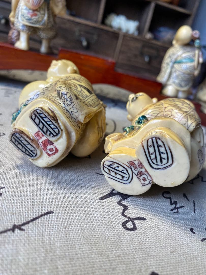 時代物　七福神 置物 山口 在銘有り 台座幅40.5cm 細密彫刻 開運 縁起物