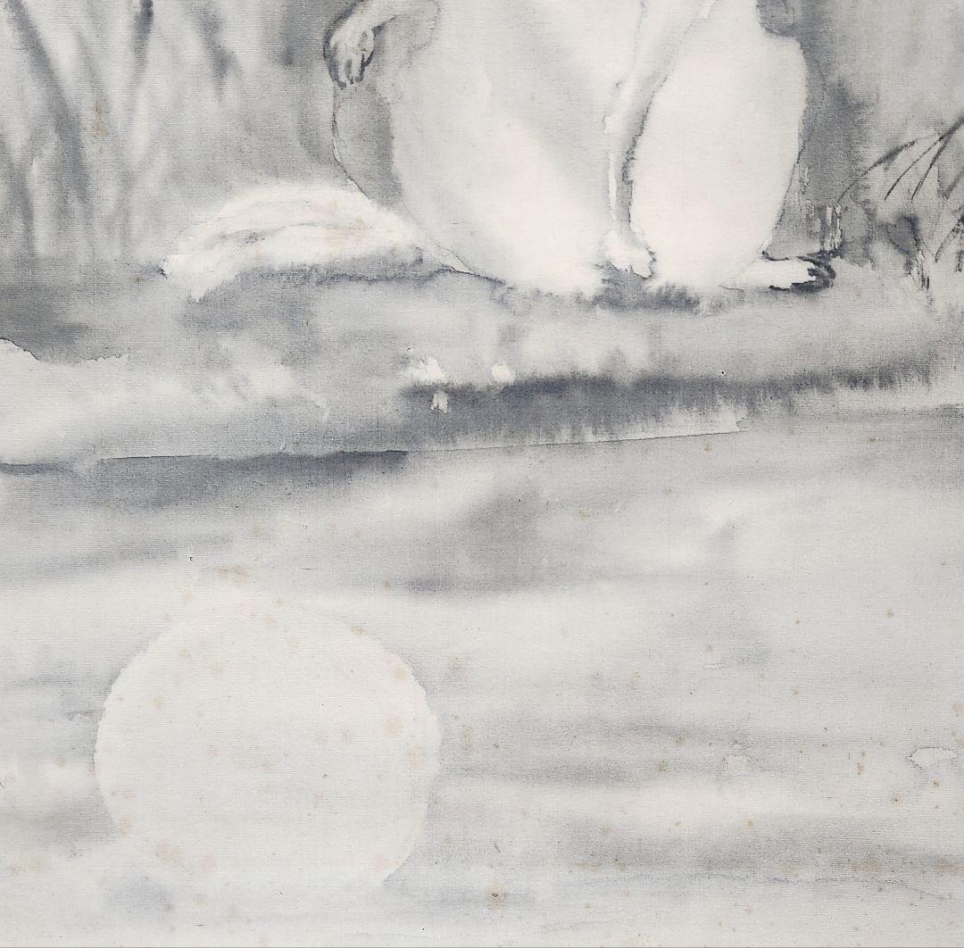 【月下に狐図】源光 2666 キツネ 掛け軸 肉筆