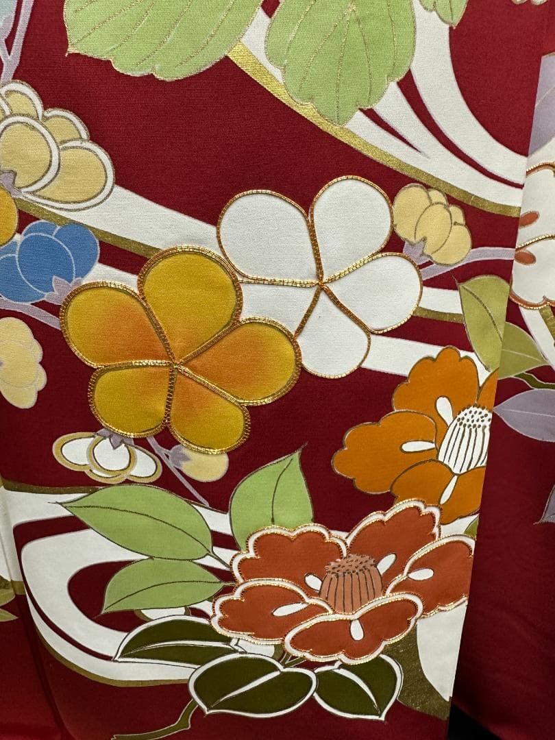 逸品 千總 赤地 刺繍 流水文 花 桐 振袖 川島織物 フルセット 松坂屋誂え