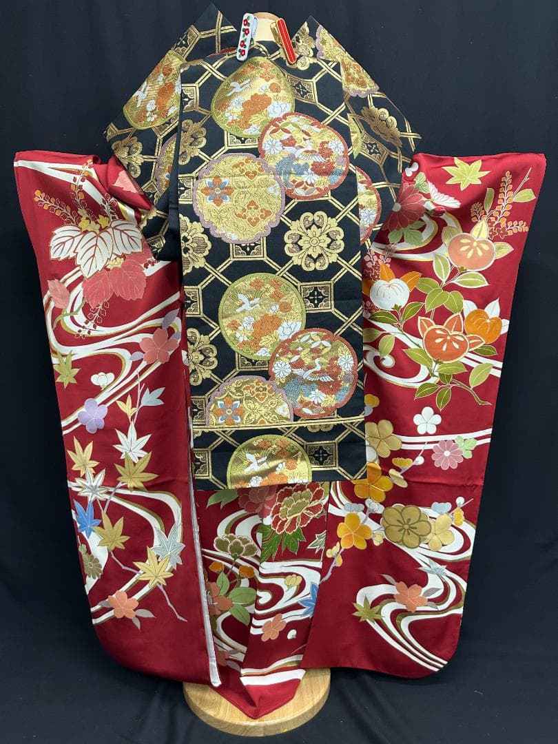 逸品 千總 赤地 刺繍 流水文 花 桐 振袖 川島織物 フルセット 松坂屋誂え