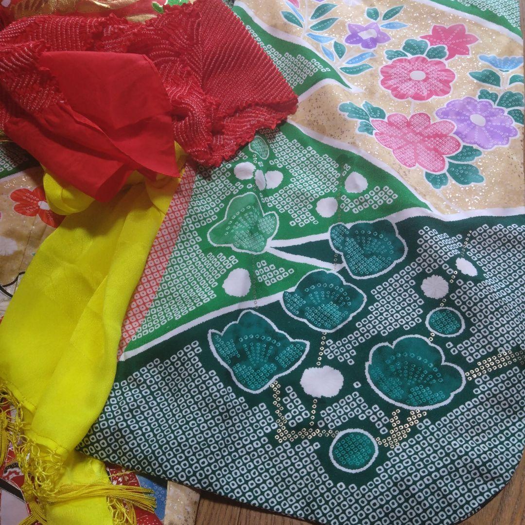 七歳★花緑の鹿の子柄★帯草履はこせこ