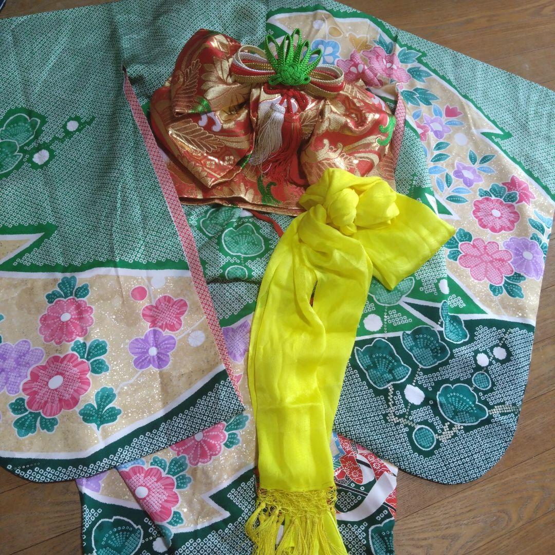 七歳★花緑の鹿の子柄★帯草履はこせこ