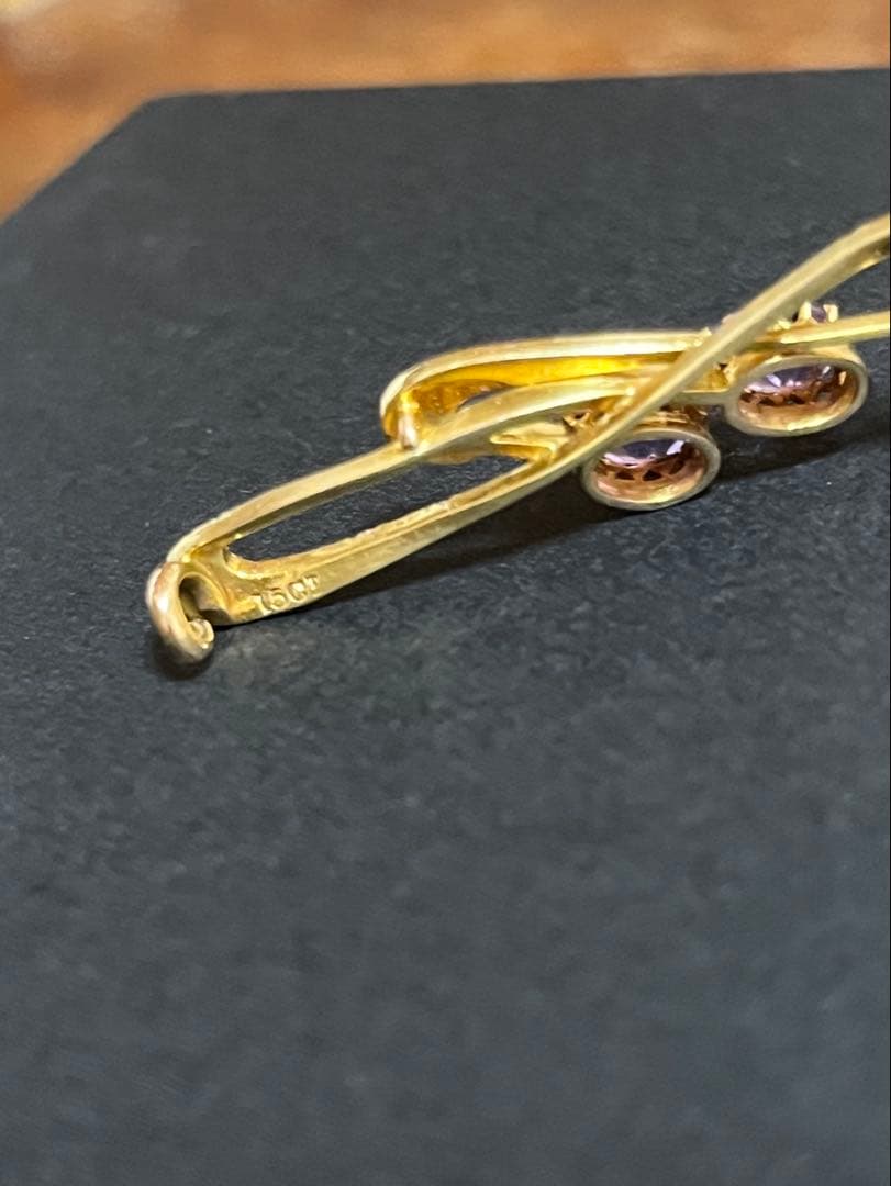 アンティーク　ブローチ　アメジスト　パール　15ct ゴールド