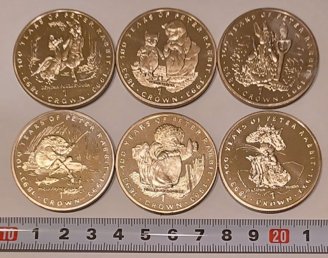 ピーターラビット誕生100周年記念 1993年 1クラウン 大きめの白銅貨6点
