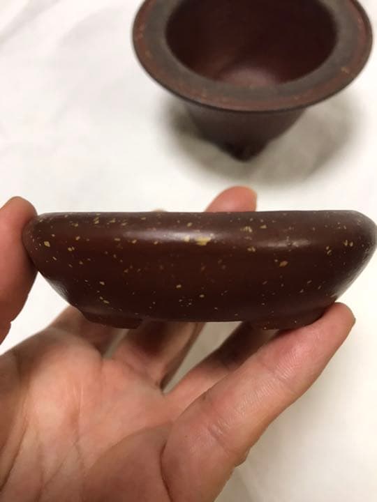 盆栽鉢　時代古鉢希少常滑水庄園ミニ盆栽鉢梨皮お揃い2個山野草小品盆栽鉢植木鉢