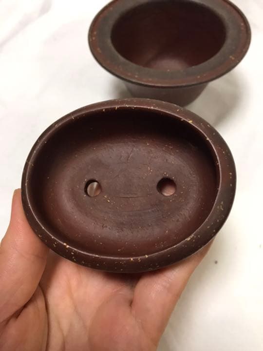 盆栽鉢　時代古鉢希少常滑水庄園ミニ盆栽鉢梨皮お揃い2個山野草小品盆栽鉢植木鉢