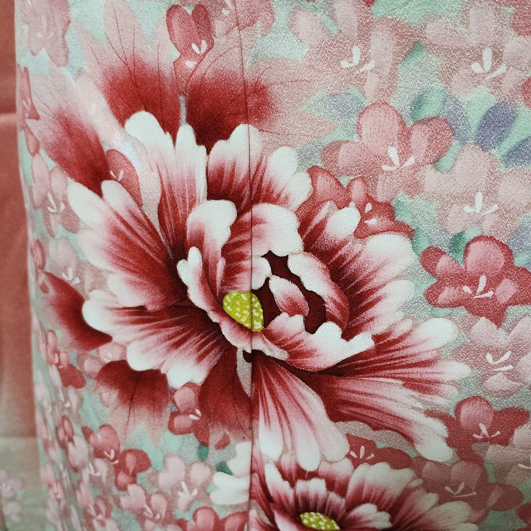 成人式正絹振袖フルセット　三越　上品　苺ピンク色　手描き暈し染め