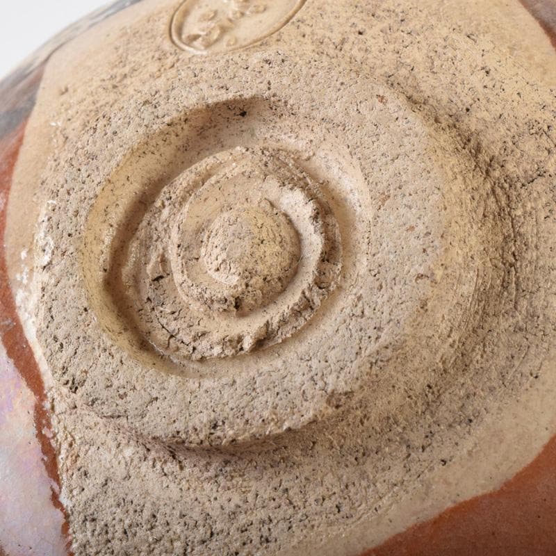 茶道具　楽焼　小川長楽造　花蟹文　赤楽平茶碗　夏茶碗　時代箱　C　7393