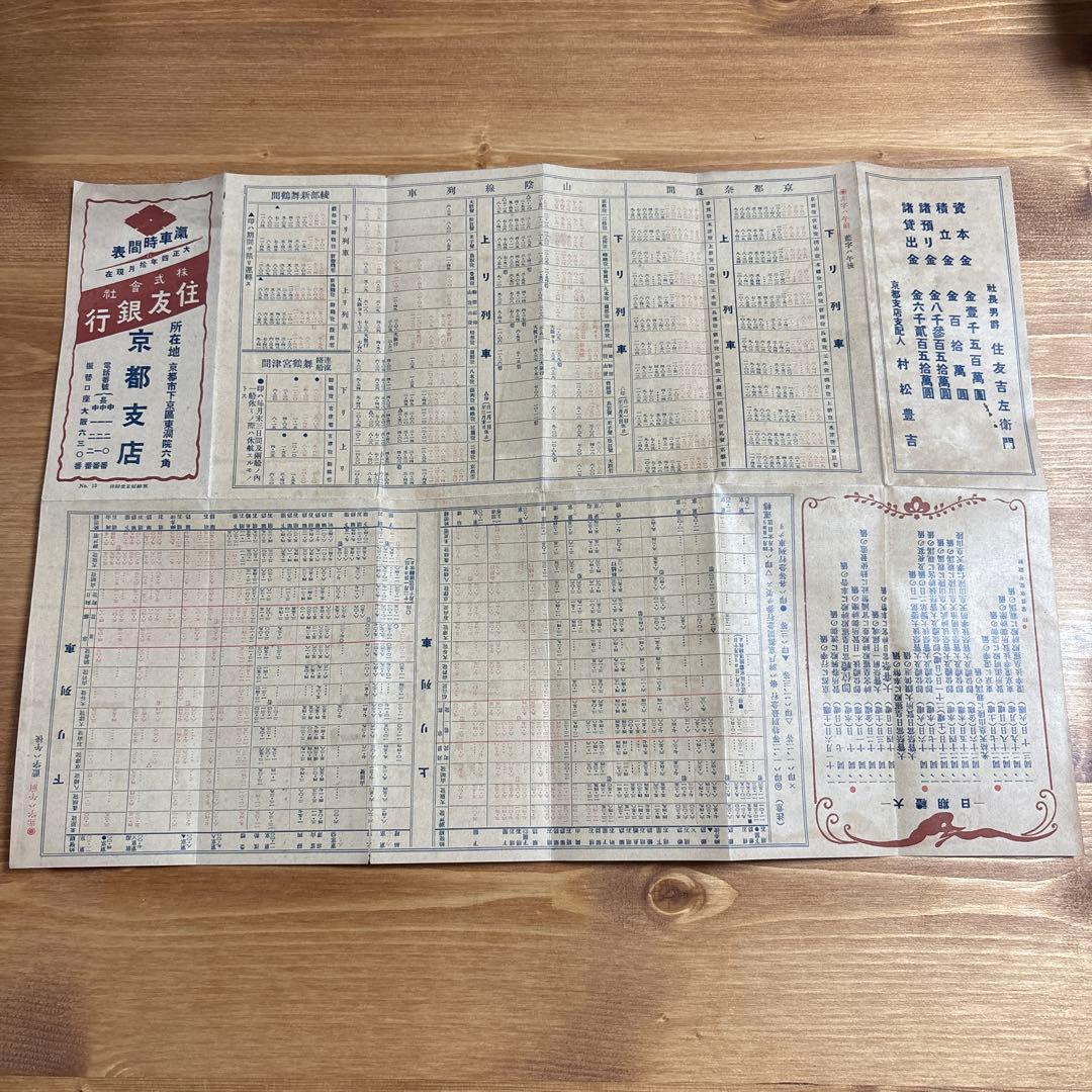 汽車時間表　住友銀行京都支店