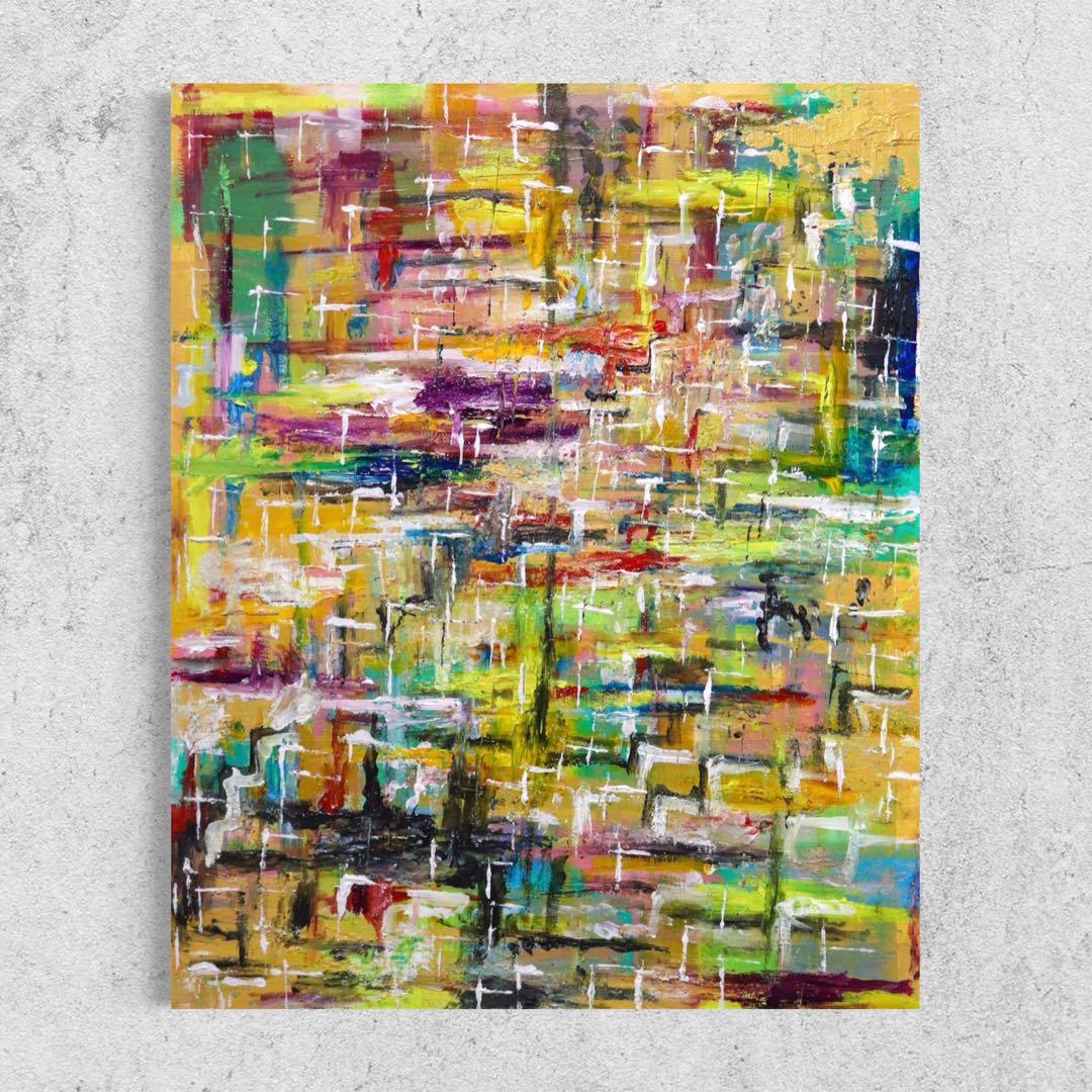 「人生と黄金未来」原画　F15号　抽象画　現代アート　手描き