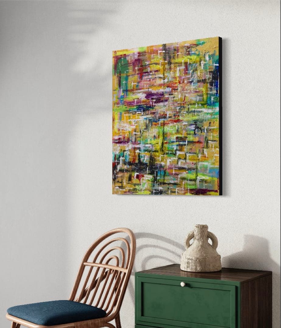 「人生と黄金未来」原画　F15号　抽象画　現代アート　手描き