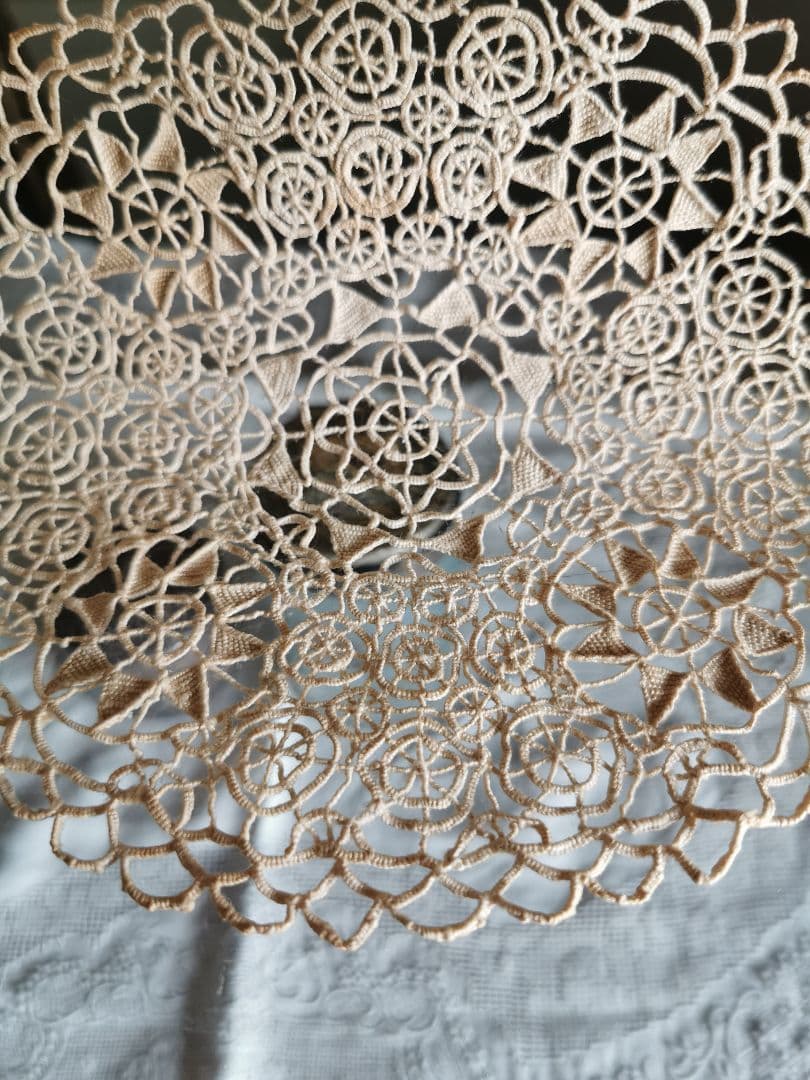 アンティーク レティセラレース 線状のニードルワーク プントインアリアドイリー
