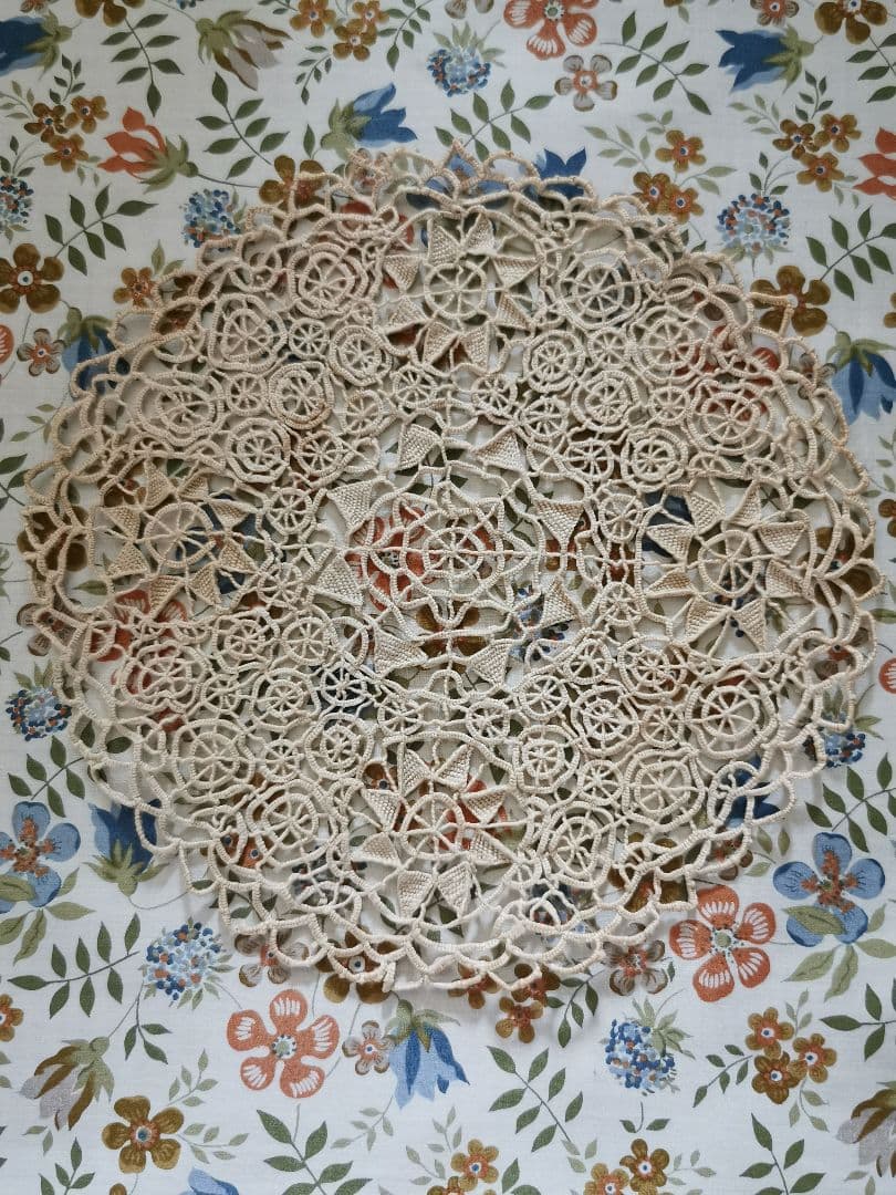 アンティーク レティセラレース 線状のニードルワーク プントインアリアドイリー