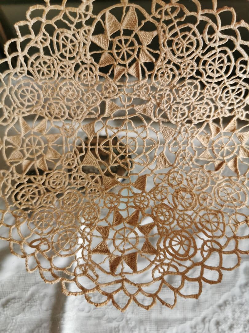 アンティーク レティセラレース 線状のニードルワーク プントインアリアドイリー