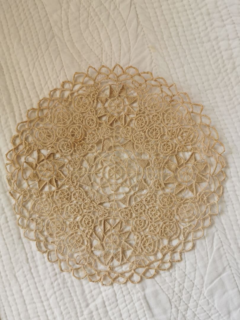 アンティーク レティセラレース 線状のニードルワーク プントインアリアドイリー