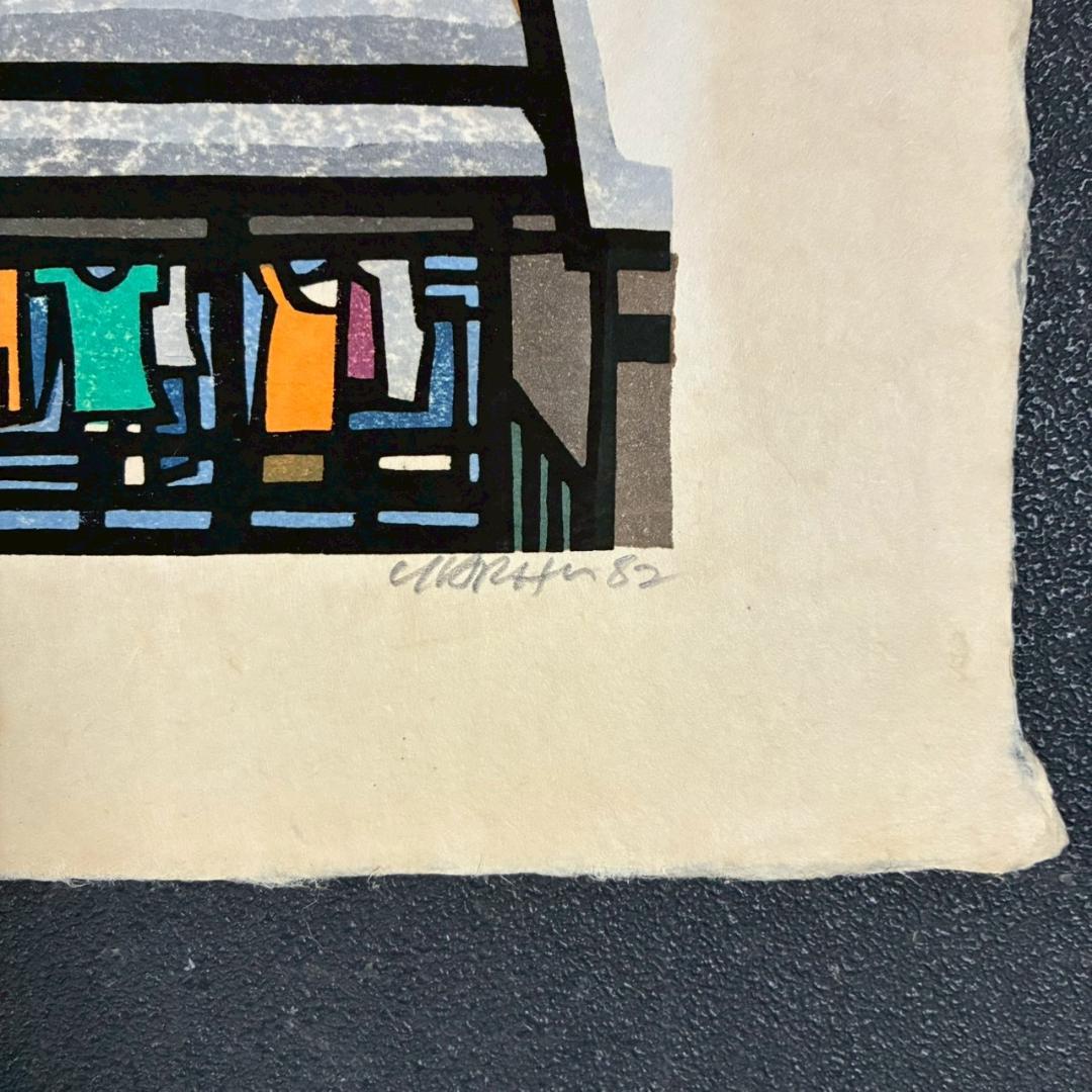 クリフトン・カーフ「雪の屋根」木版画 直筆サイン入 1982年 京都 人気作家