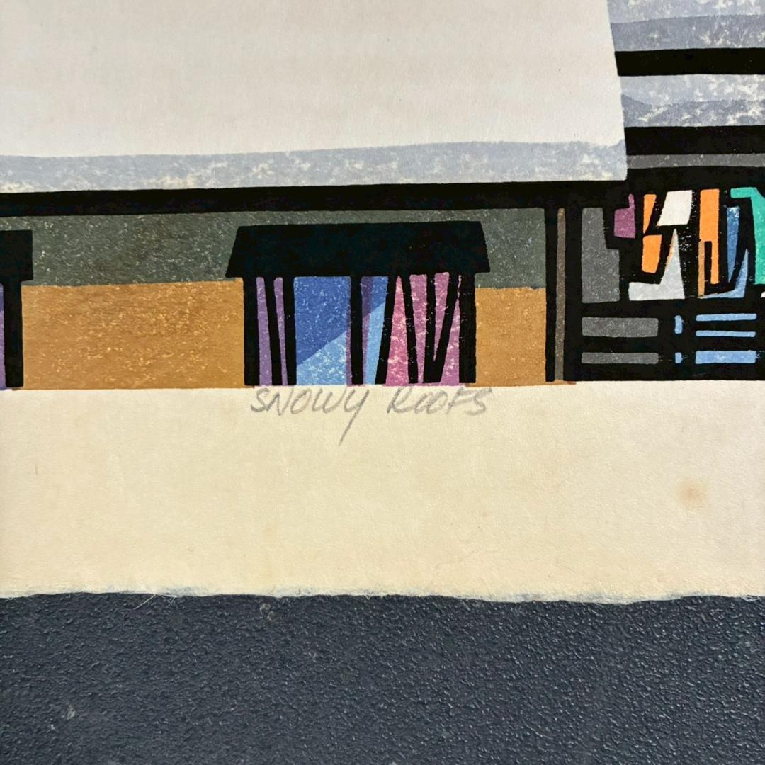 クリフトン・カーフ「雪の屋根」木版画 直筆サイン入 1982年 京都 人気作家