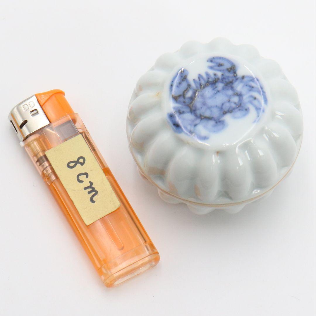 須田菁華作 呉須蟹絵香合 染付 茶道具 共箱　AY339　NT2