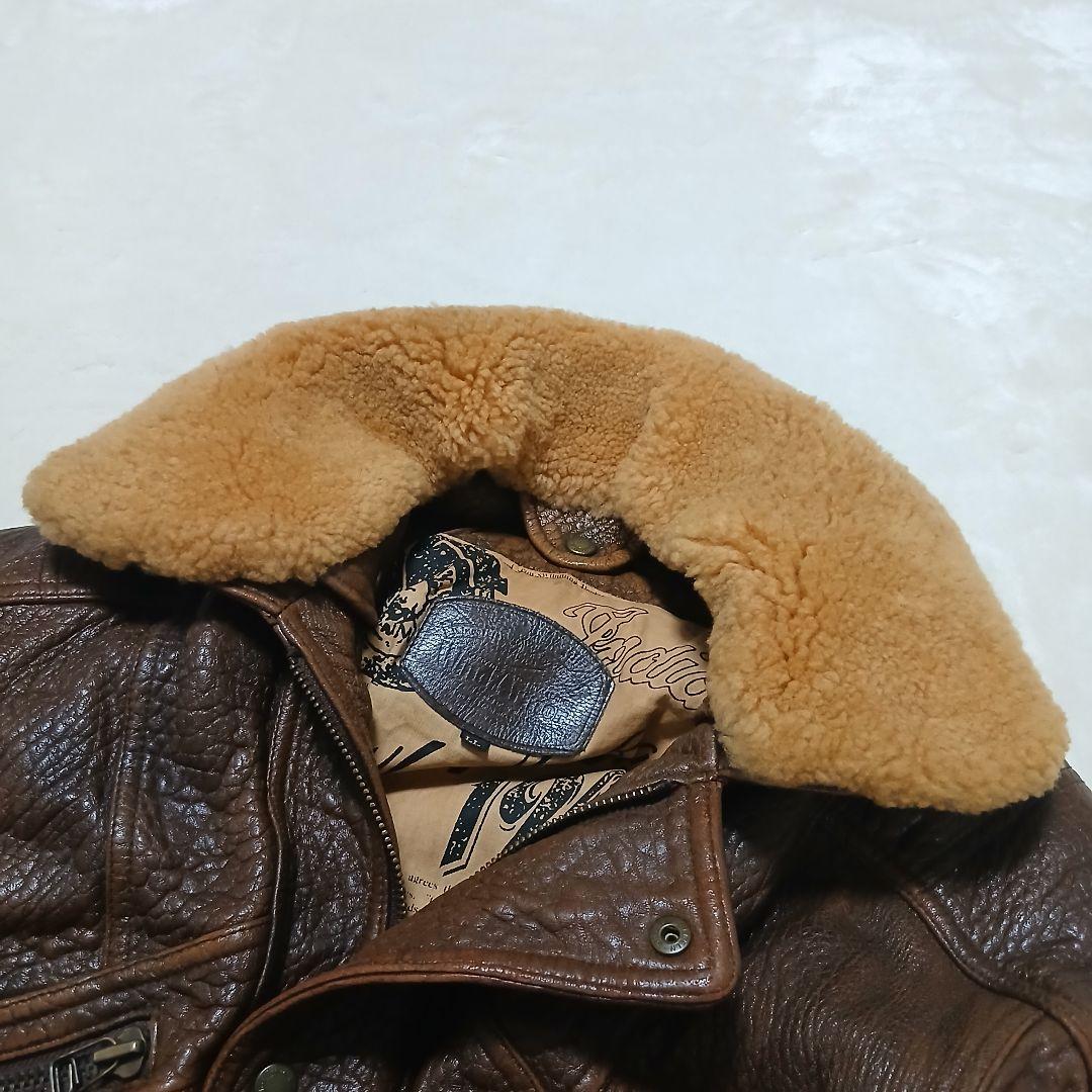 【希少サイズ】 Wind Armor 襟ボア G1レザージャケット 裏地総柄